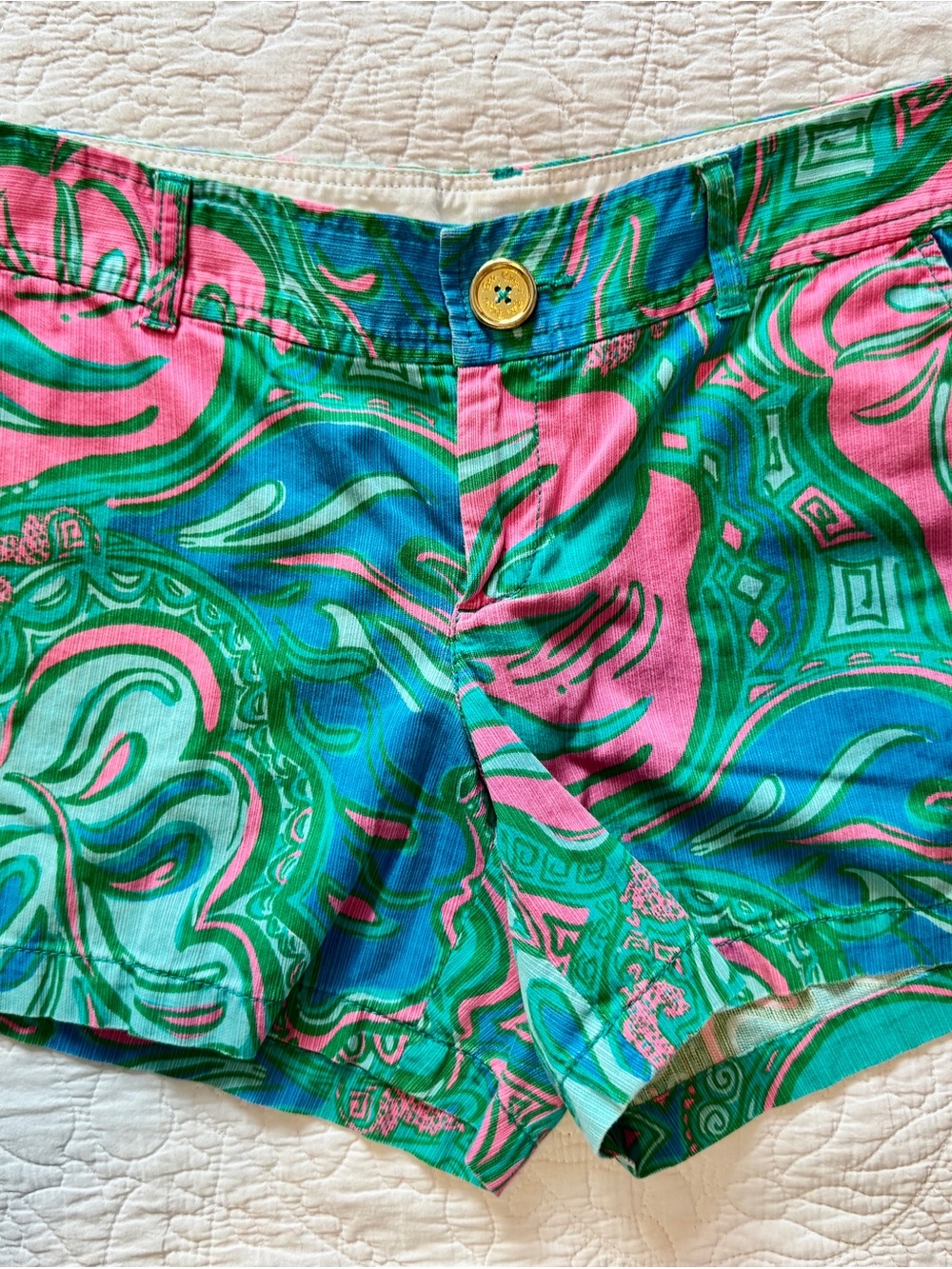 Lilly Pulitzer Pink, Green & Blue Paisley High-Rise Shorts - Picture 1 of 5